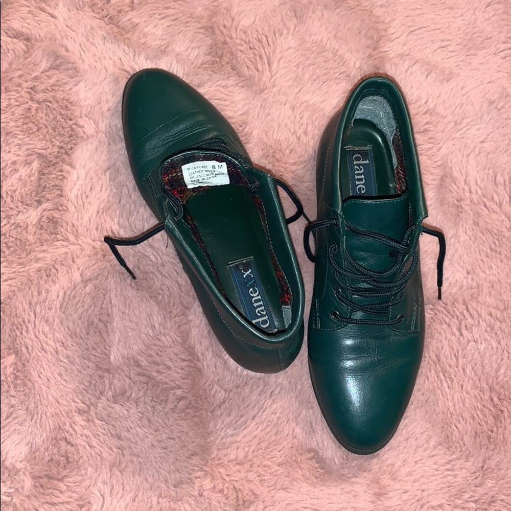 Forest green leather booties w/ flannel lining